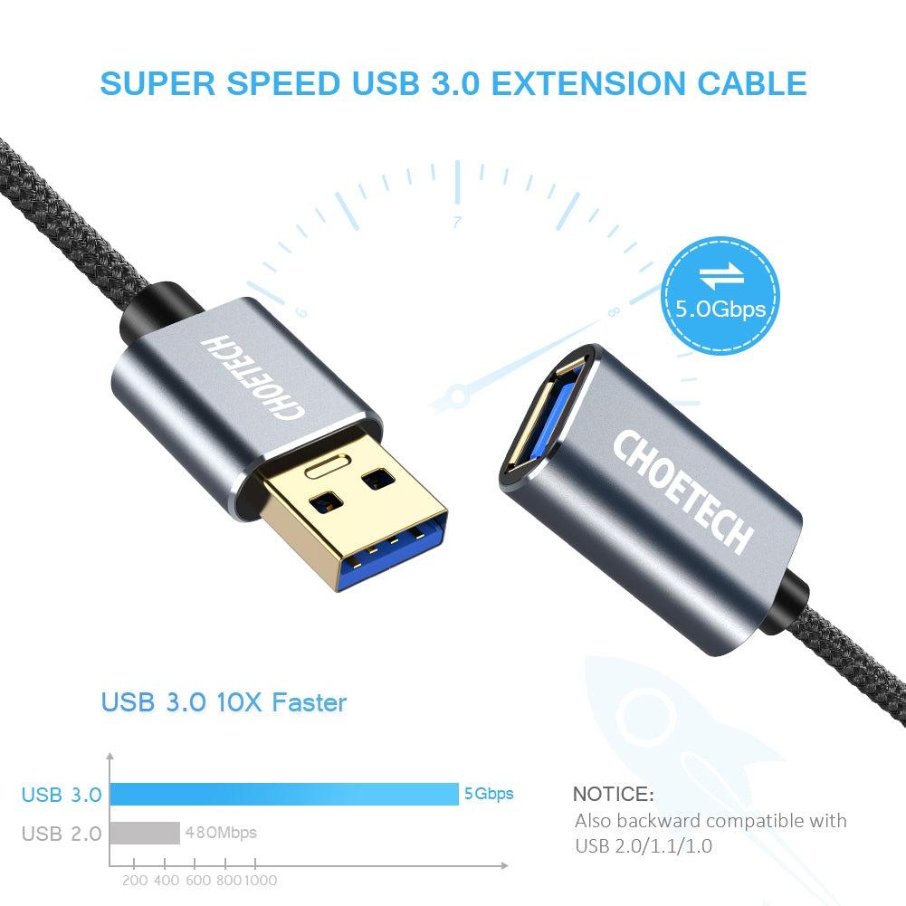 Cáp Nối Dài USB to USB 3.0 XAA001 (6,6ft/2m), CHOETECH Dây Truyền Dữ Liệu Cao 5Gbps( HÀNG CHÍNH HÃNG)