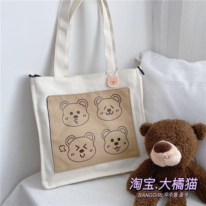 Túi tote , túi vải ulzzang hàn quốc đeo chéo , đeo vai họa tiết gấu xinh xắn mang đi học , đi chơi TO011