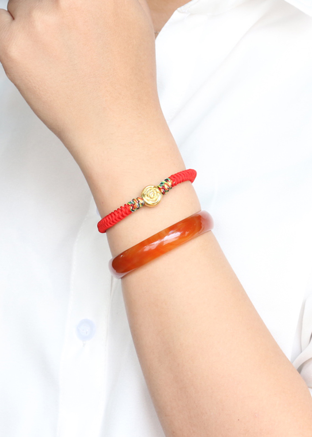 Vòng Tay Charm Hoa Bạc Bọc Vàng Dây 7 Sắc Ngọc Quý Gemstones GA150