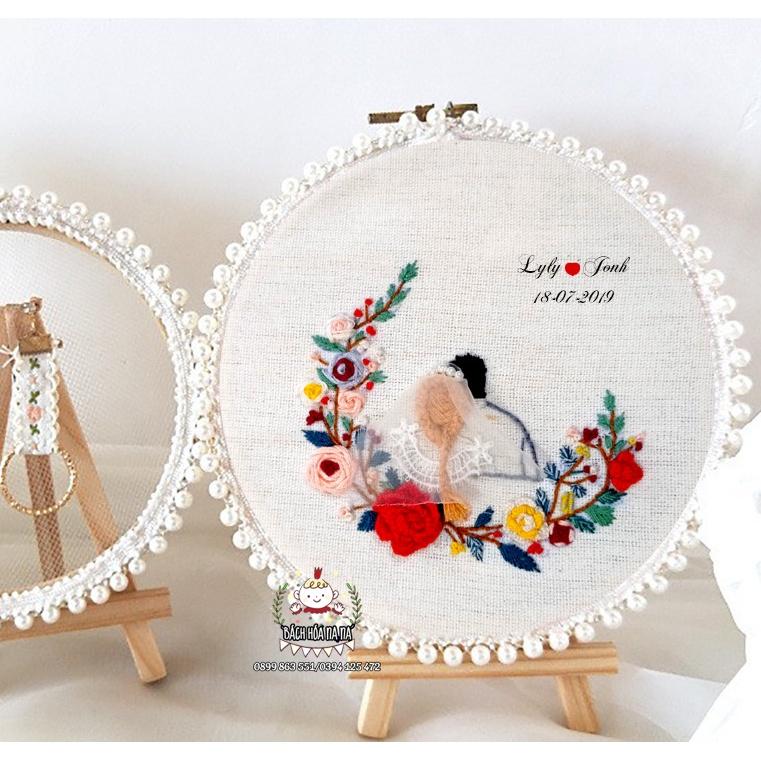 Bộ Tranh Thêu Tay Sản phẩm thành phẩm có sẵn Kỷ niệm Cưới / Hoa Cỏ Handmade KÈM KHUNG - Bách hóa Na Na