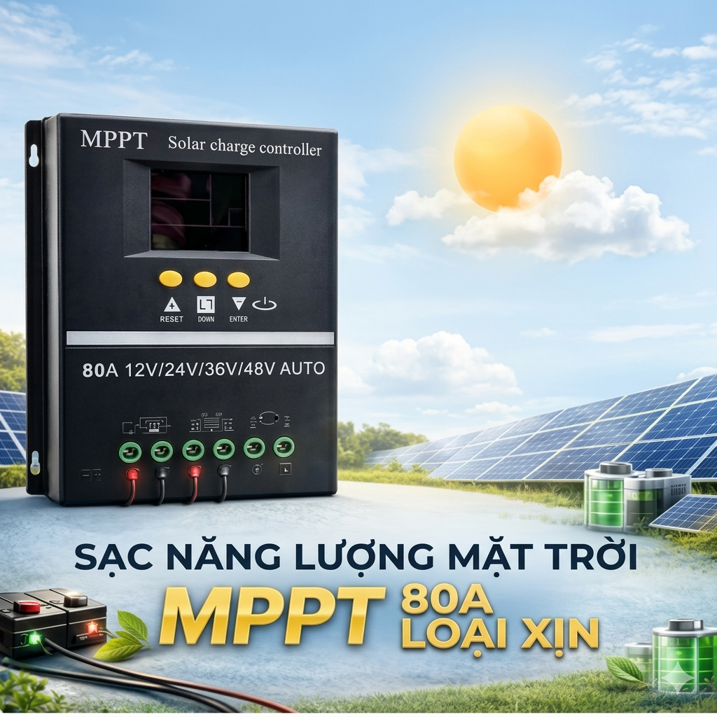 Bộ Điều Khiển Sạc Năng Lượng Mặt Trời MPPT 80A Loại Xịn - Sạc Nhanh, Tự Ngắt, Màn Hình LCD Cực Nét, ĐÈN TRANG TRÍ
