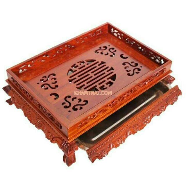Khay trà chân quỳ bằng gỗ hương cao cấp loại 1 đã phun PU kích thước 37x27cm