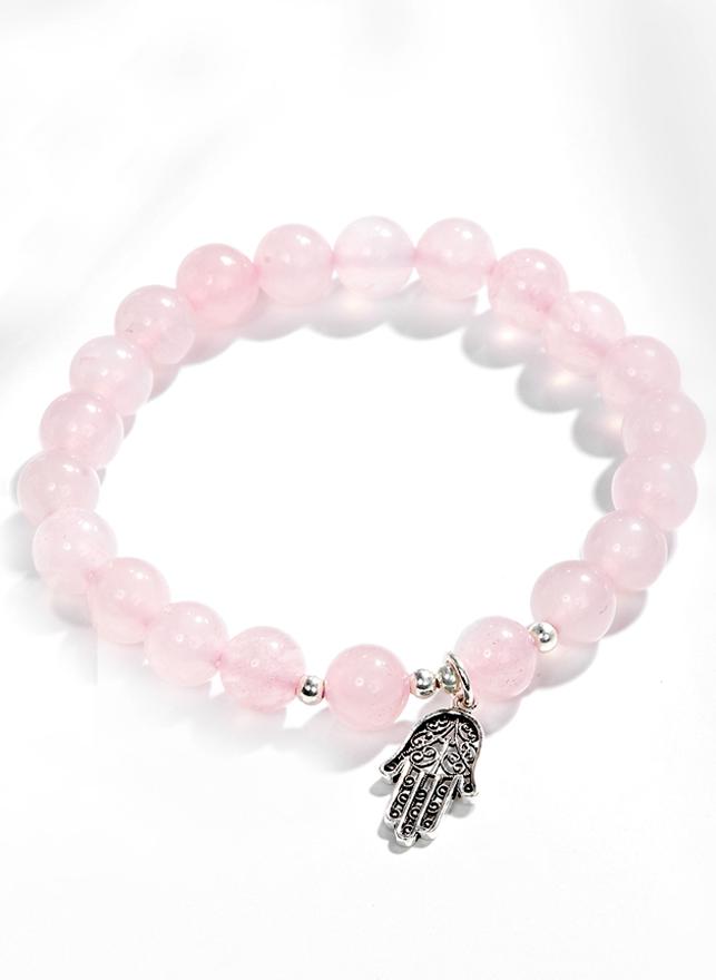 Vòng Tay Đá Thạch Anh Hồng Phối Bàn Tay Hamsa Bạc Ngọc Quý Gemstones