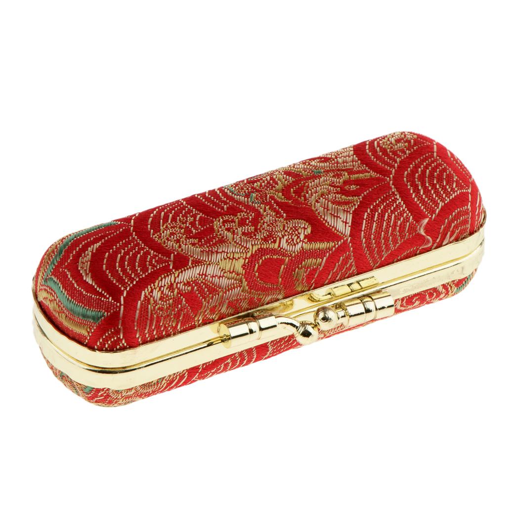 Embroidered Brocade Lipstick Case Holder - Organizer Bag for Purse- lipstick Holder- Durable Soft Cover -Cosmetic Storage Kit With Mirror Best Gift Random