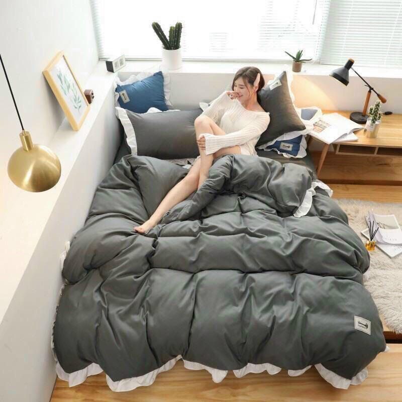 Bộ chăn ga Cotton Tici bèo dài M2T bedding chăn ga Hàn Quốc đủ màu đủ size miễn phí bo chun