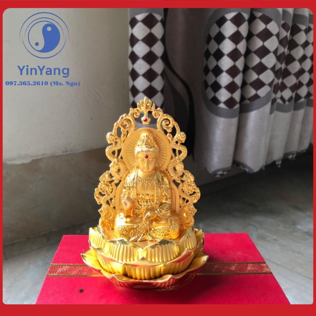 Tượng Quan âm ngồi đài sen rồng kèm nước hoa