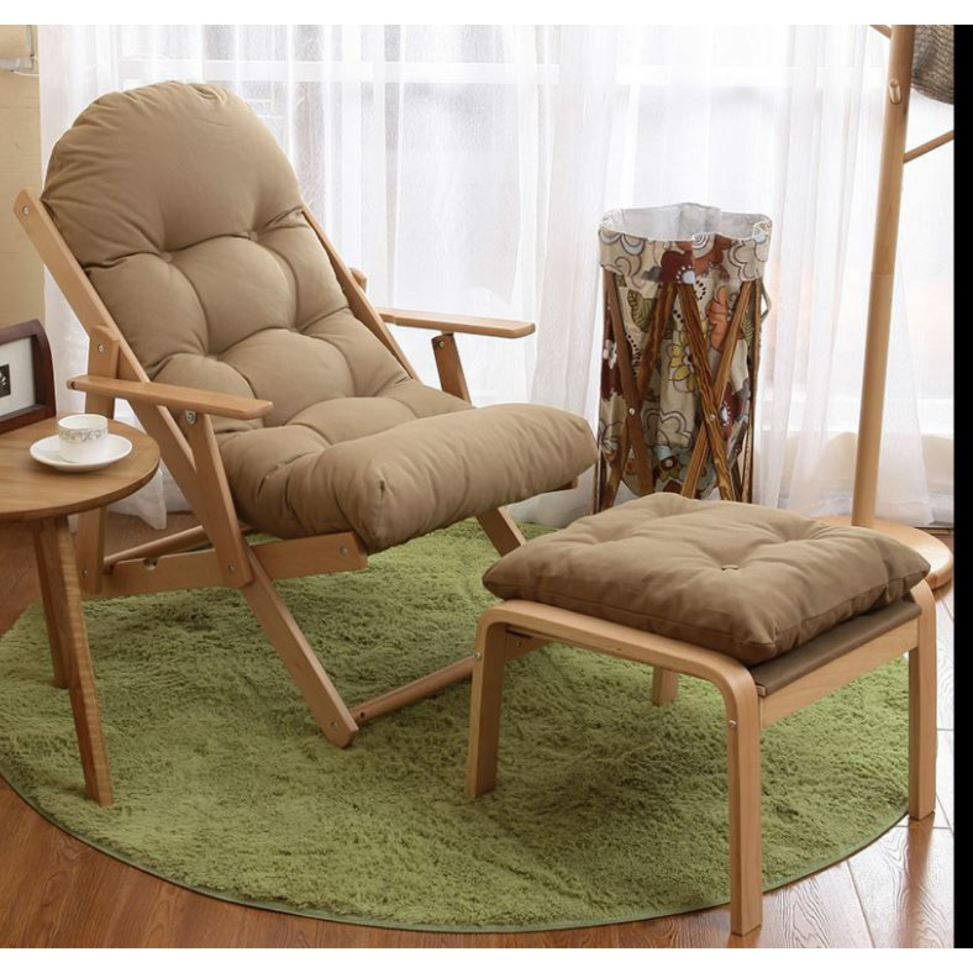 Ghế thư giãn gỗ cao cấp, ghế sofa đơn đệm bông thông minh có thể tháo dời và giặt