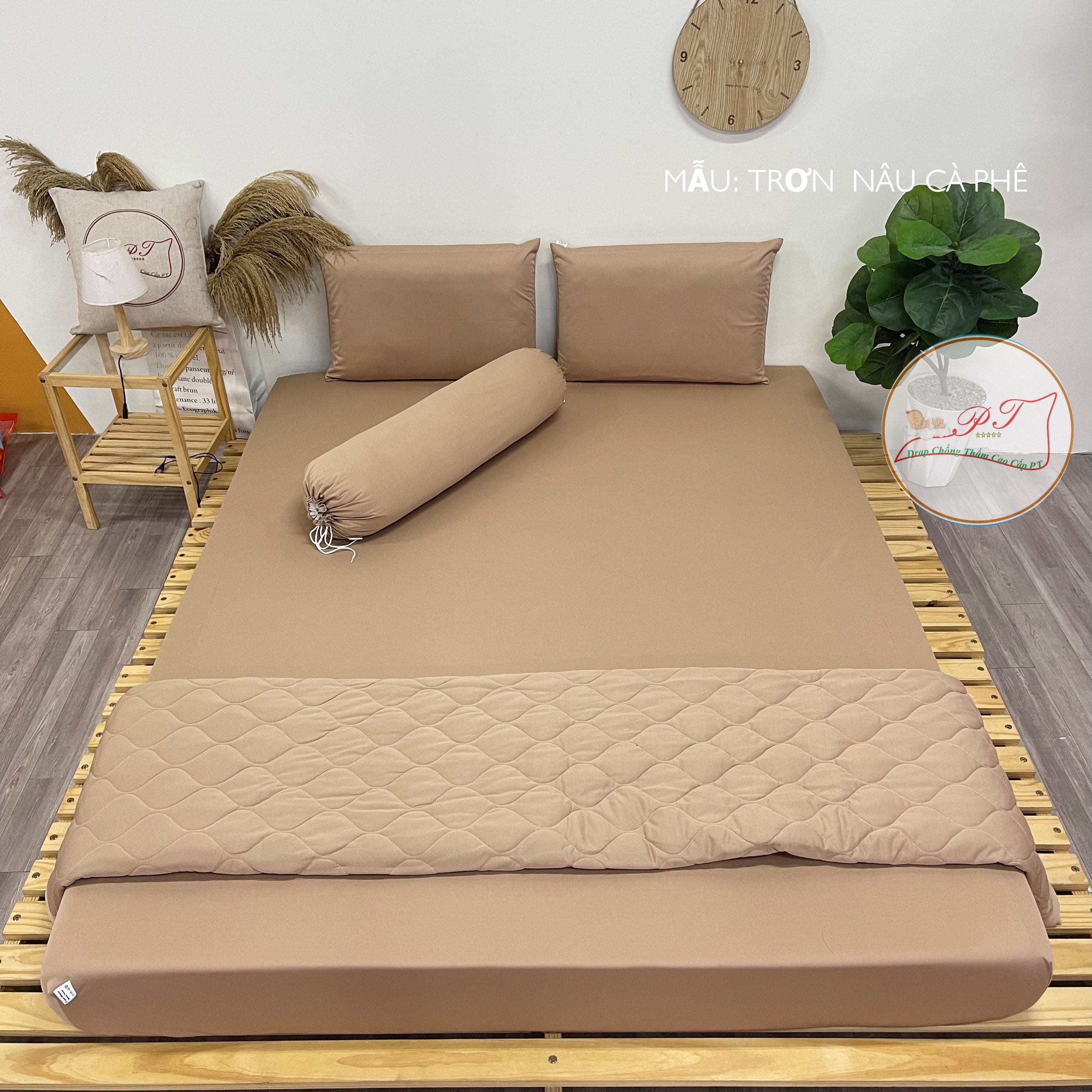 Ga Chống Thấm Cao Cấp PT Mẫu Họa Tiết Trơn Nâu Cà Phê