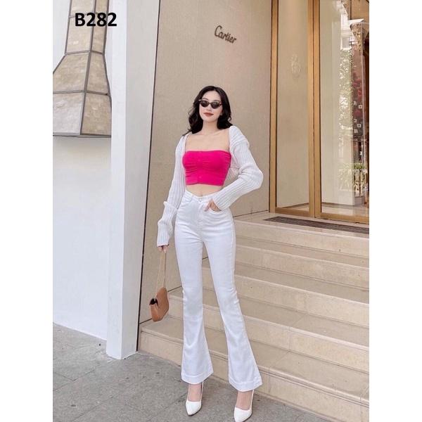 Quần Jeans Ống Loe Nữ Màu Cơ Bản Xiêu Xinh