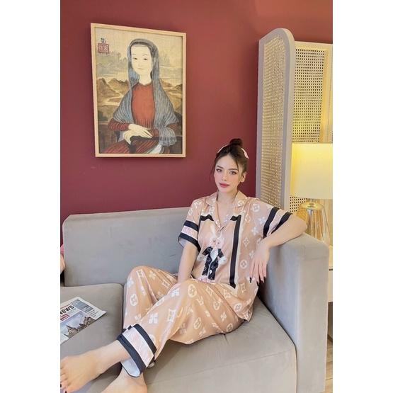 Bộ Ngủ Nữ Lụa Mặc Nhà Dễ Thương, Pijama Lụa Mango Cộc Tay Quần Dài Kiểu Dáng Hàn Quốc Cao Cấp