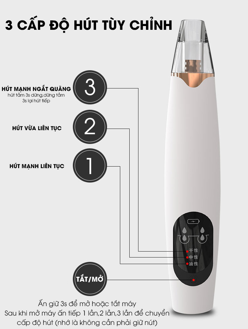 Máy Hút Mụn Đầu Đen, Trứng Cá Cầm Tay T-RA Cao Cấp Thế Hệ Mới An Toàn Cho Da - Sạc Pin Cổng USB