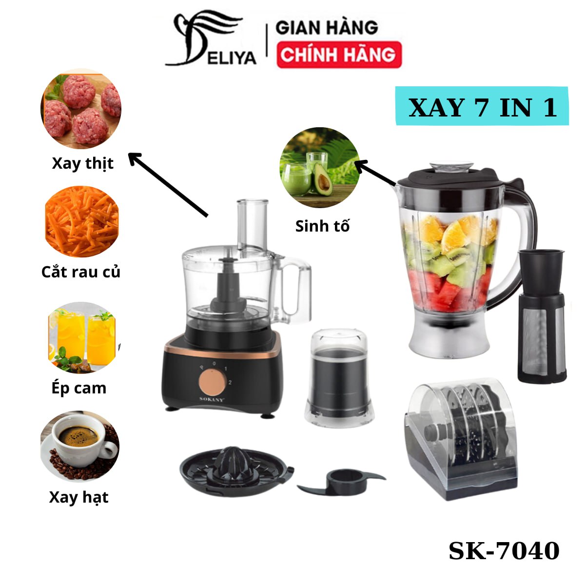 Máy xay đa năng SOKANY 7IN1 với công suất 1000W XAY- ÉP- CẮT- THÁI, tháo lắp dễ dàng - HÀNG CHÍNH HÃNG - DELIYA