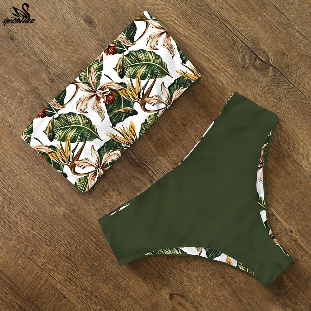 Bikini 2021 Đồ Bơi Đồ Bơi Nữ Váy In Hình Cao Cấp Bikini Bộ Chéo Lưng Bandeau Áo Tắm Nữ Mặc Đi Biển Biquini