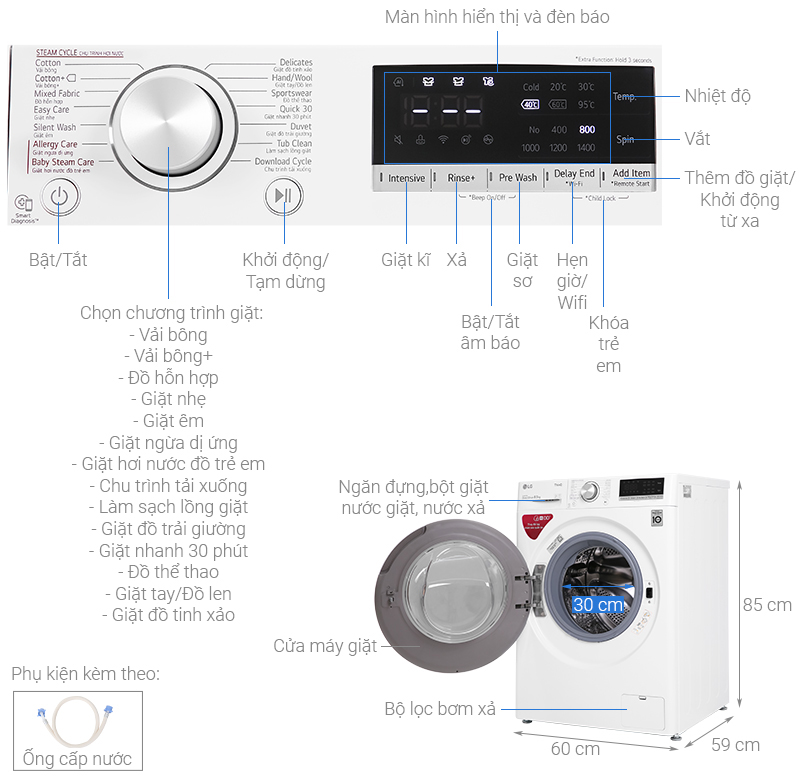 Máy giặt LG Inverter 8.5 kg FV1408S4W - Hàng chính hãng - Giao toàn quốc