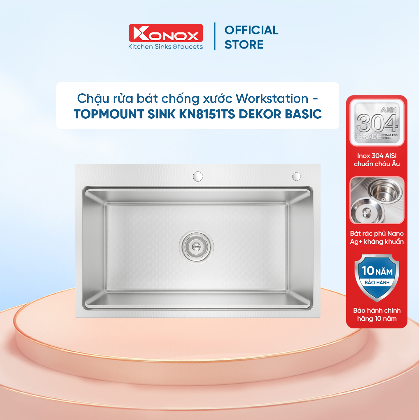 Chậu rửa bát chống xước Top Mount Sink KN8151TS Dekor Basic - Bảo hành chính hãng 10 năm