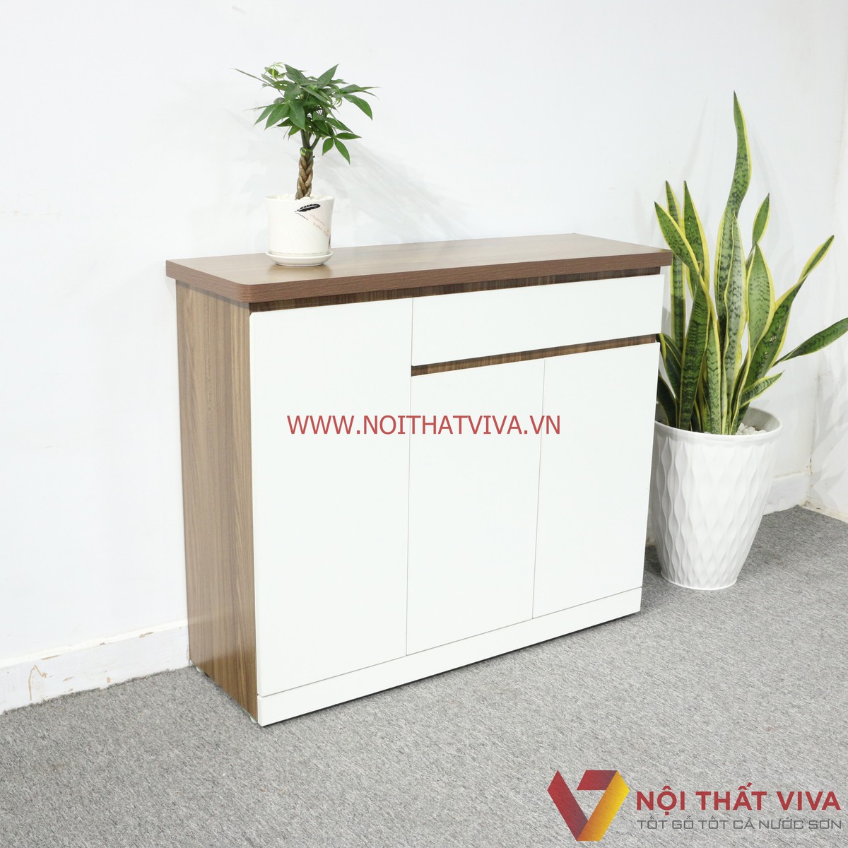 Tủ Giày Dép Gỗ MDF Melamine Màu Óc Chó Cánh Trắng Đẹp Giá Rẻ