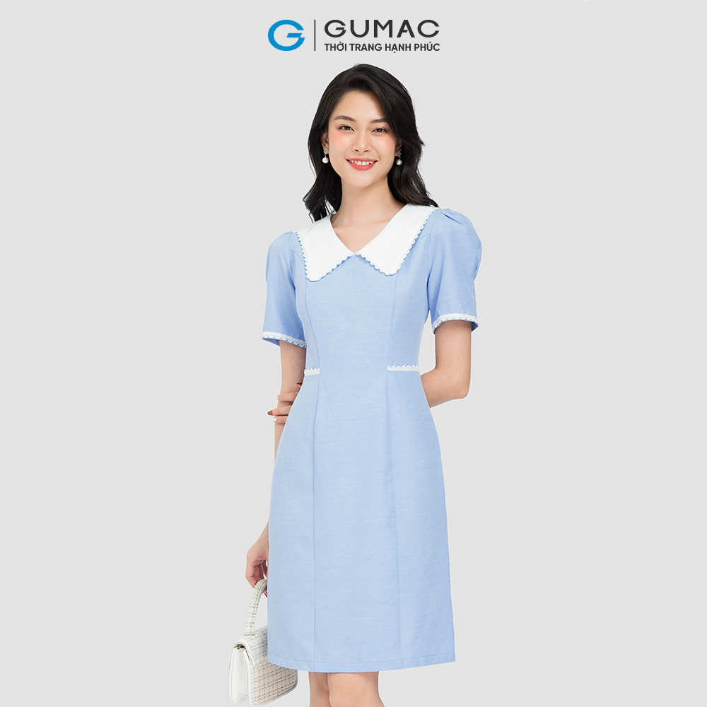 Đầm form A GUMAC DC08031 phối cổ chạy ren chỉ