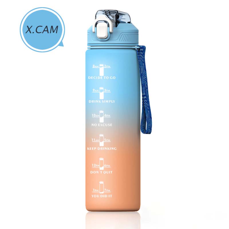 Bình nước 1000ml tặng kèm sticker 2D+3D, bình đựng nước có vạch báo uống nước có sẵn ống hút nhỏ gọn, bình nước tập gym