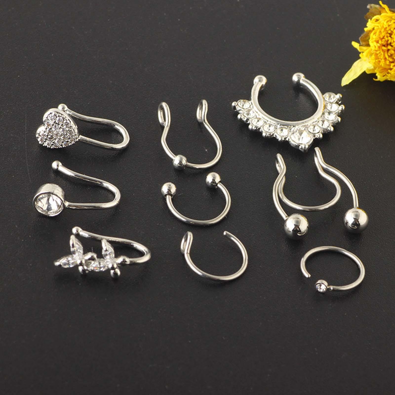 9Pcs Fashion Nose Rings u Shape Nose Studs Punk Style for Women Men