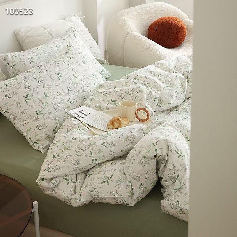Bộ Chăn Ga Gối Cotton Living 100%cotton Hàng nhập khẩu cao cấp 4 món hoa nhí Vintage