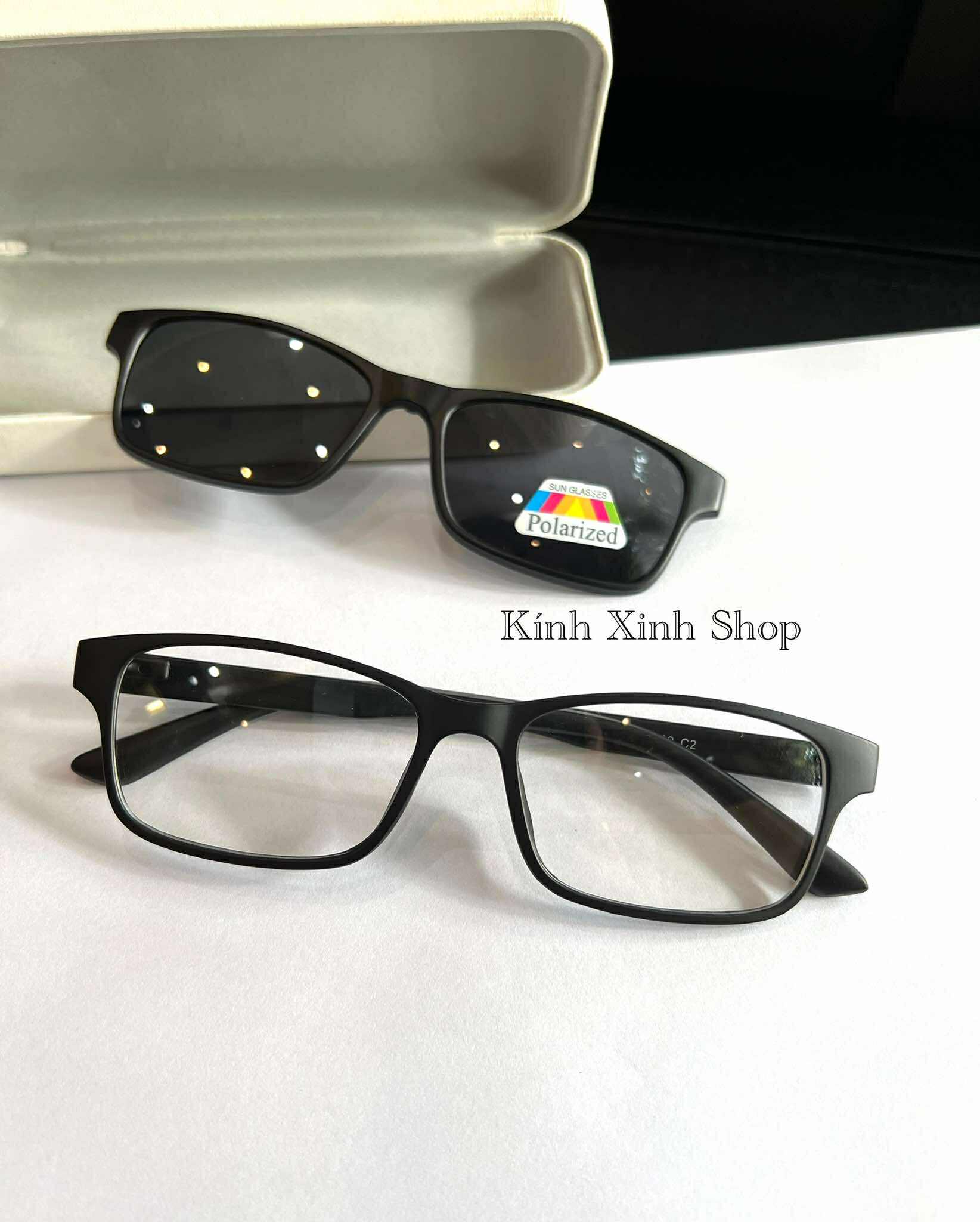Kính Râm Cận, Gọng Kính Cận, Kính 2 Tròng Đa Năng 2in1 Mắt Vuông Nhỏ Gọng Nhựa