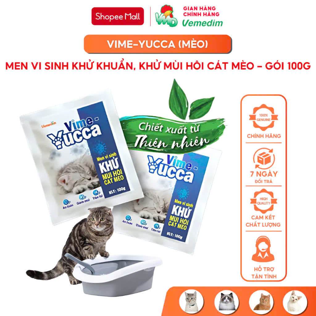 Vemedim Vime-Yucca (mèo) Men Vi Sinh Khử Mùi Hôi cát mèo Không độc hại - Gói 100g