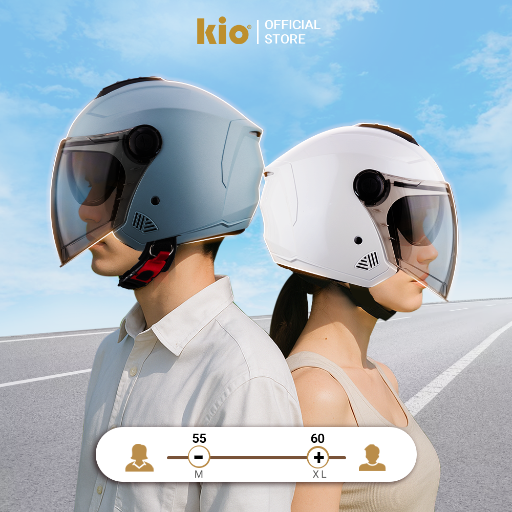 Mũ Bảo Hiểm 3/4 Kio SafeStyle Metro KN11K, 2 Kính Phủ Nano Chống Tia UV, Lót Kháng Khuẩn Tháo Rời - Xám xi măng (bóng)