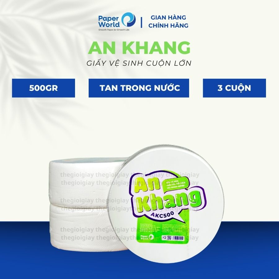 Combo 3 cuộn giấy giấy vệ sinh cuộn lớn 2 lớp 500g AN KHANG CARO  | 100% Bột giấy nguyên sinh