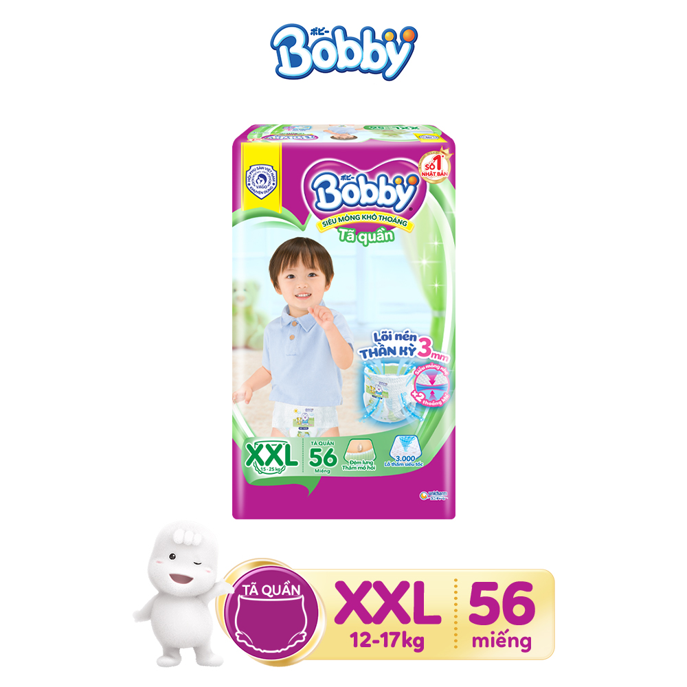 Bộ 2 gói Tã quần siêu thoáng Bobby XXL56