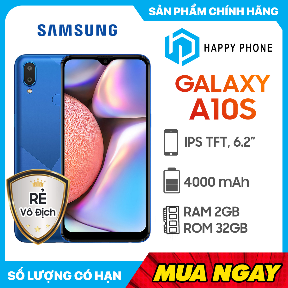 Điện Thoại Samsung Galaxy A10s (2GB/32GB) - Hàng Chính Hãng - xanh dương - ĐÃ KÍCH HOẠT BẢO HÀNH ĐIỆN TỬ