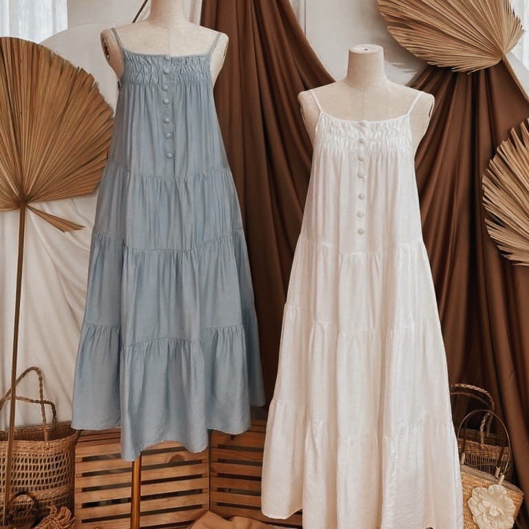 Đầm maxi 2 dây tầng nút bọc siêu xinh có 3 màu