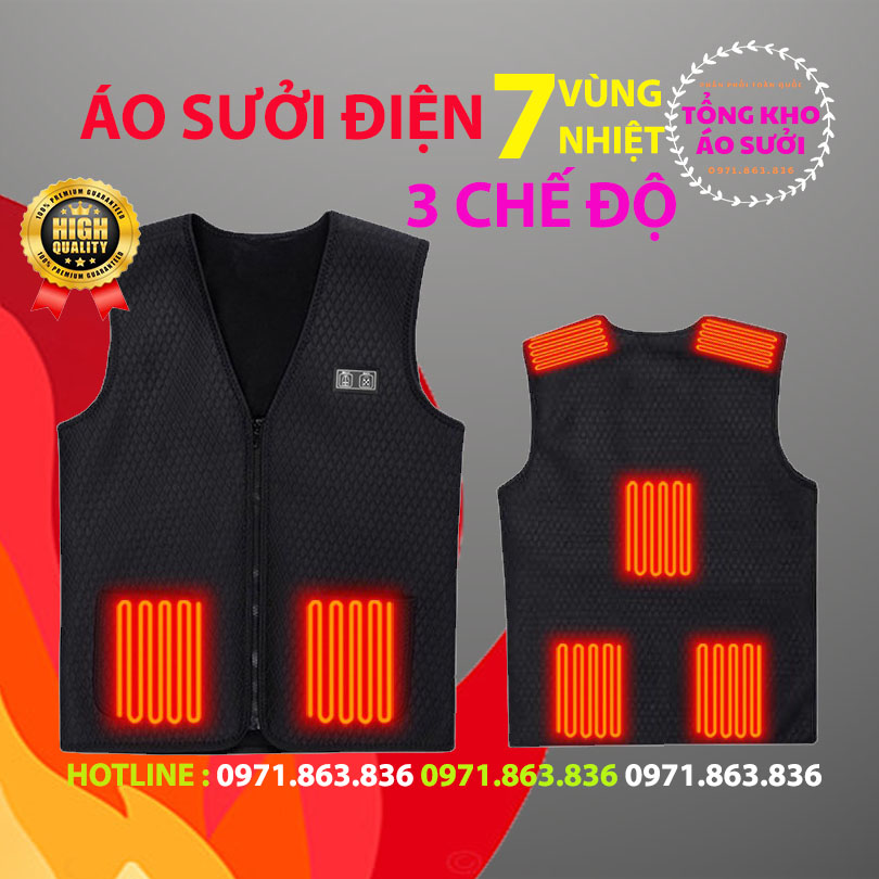 Áo khoác sưởi điện hanzuki -7 tấm Nhiệt - 2 nút điều khiển ( 2 vùng riêng biệt)- Công Nghệ Nhật Bản Sử Dụng Pin Từ Sạc Dự Phòng