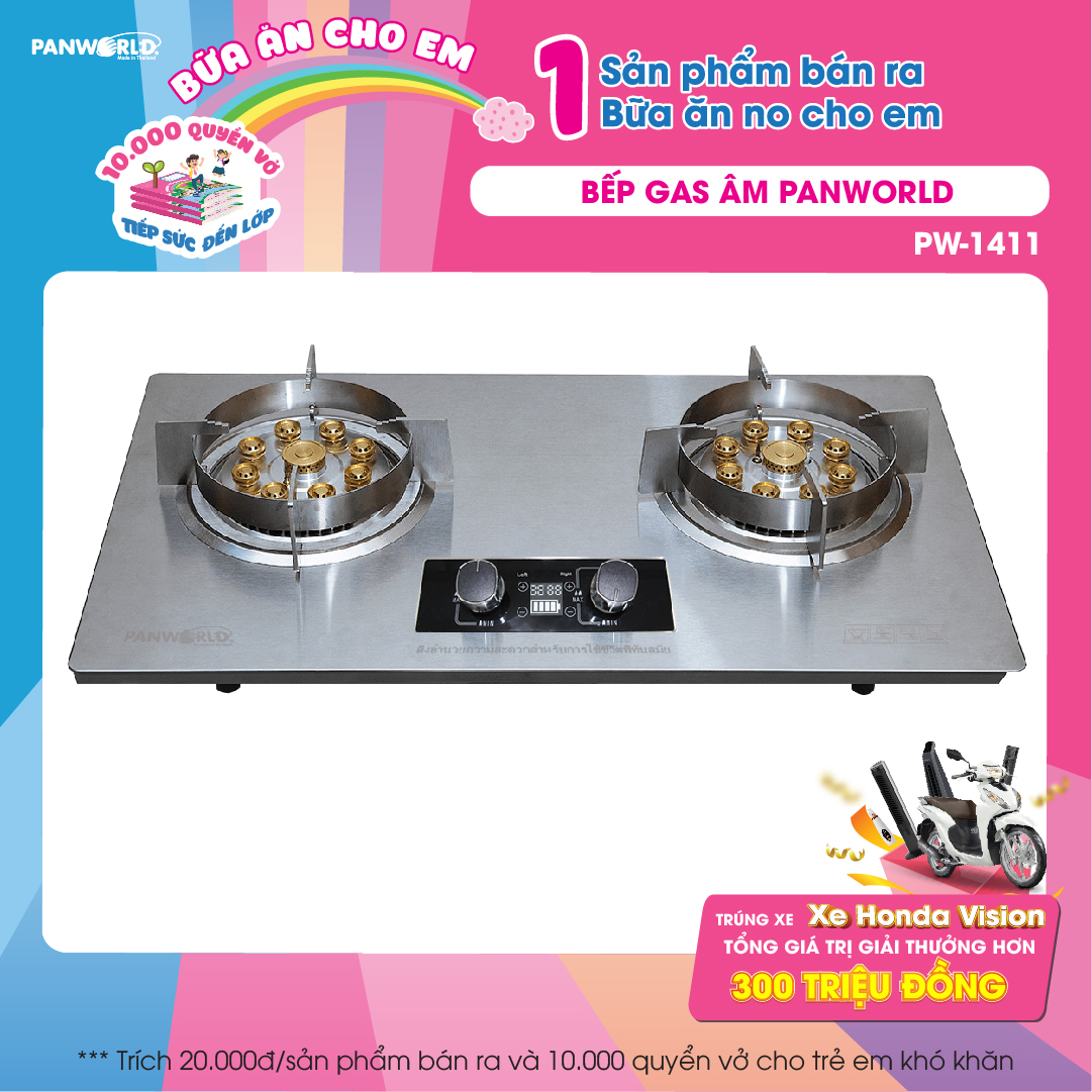 Bếp gas đôi hẹn giờ Panworld PW-1411 lắp đặt âm hoặc dương với 9 đầu đốt kèm tính năng hẹn giờ - Hàng chính hãng