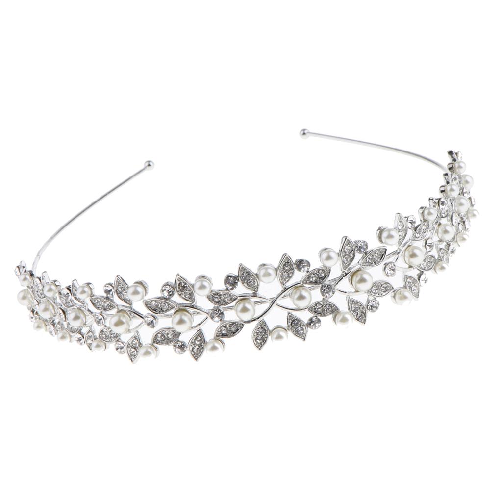 Wedding Women's Crystal Bridal Flower Leaves Crown Headband Tiara Headpiece