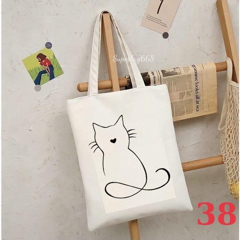 Túi tote túi vải canvas Hàn Quốc hình đáng yêu đựng vừa A4 laptop đi chơi đi học Superbag668 HQ215