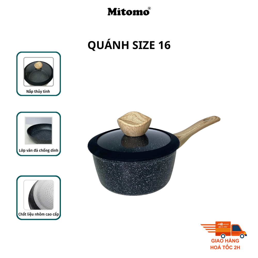 Bộ nồi chảo vân đá 6 món chống dính cao cấp Mitomo Queen Time, dùng cho bếp từ, bếp ga - Hàng chính hãng