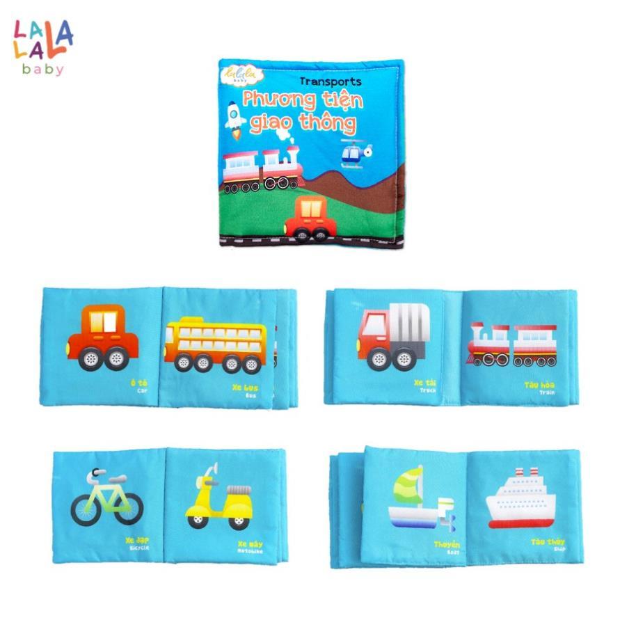 Combo 4 cuốn sách vải Lalala baby, kích thích đa giác quan, kích thước 15x15cm 12 trang (rau củ, hoa quả, PTGT, ĐV)