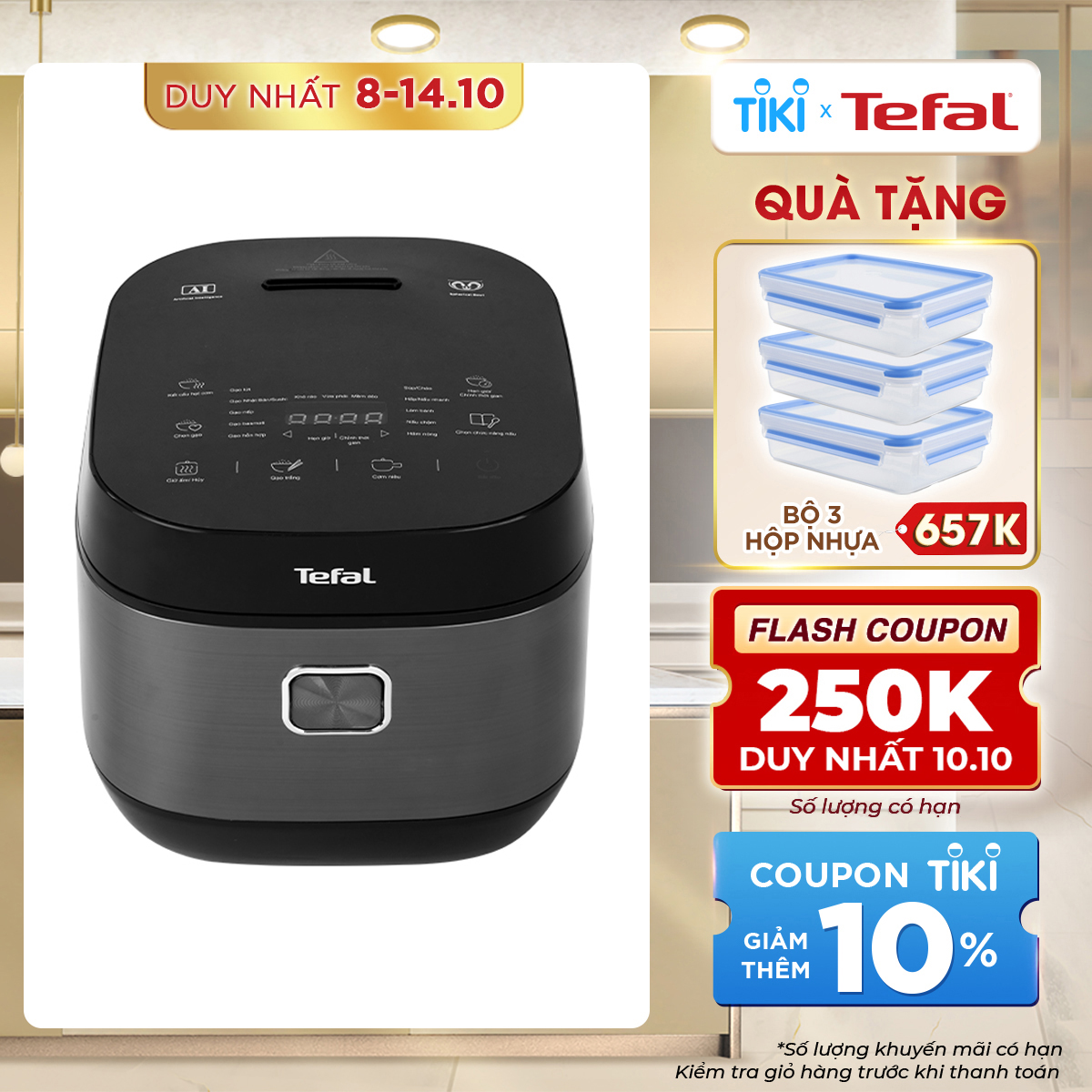 Nồi cơm điện tử Tefal 1.8L - Lòng nồi siêu dày 4mm RK776B68 - Xám - Hàng chính hãng