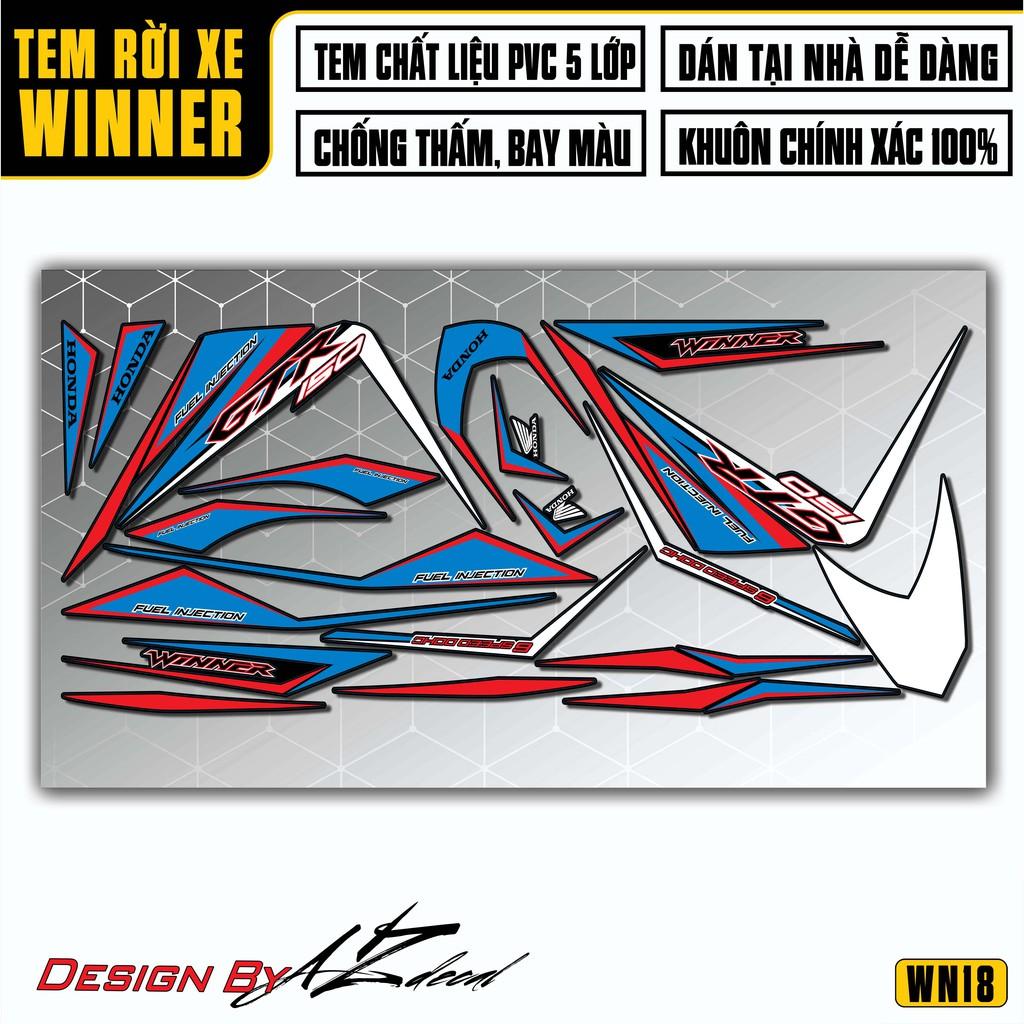Tem Rời Dán Xe Winner V1 / 150 Mẫu GTR | WN18 | Decal Chế Xe Chất Liệu PVC Chống Nước, Chống Bay Màu - Đỏ Xanh Trắng