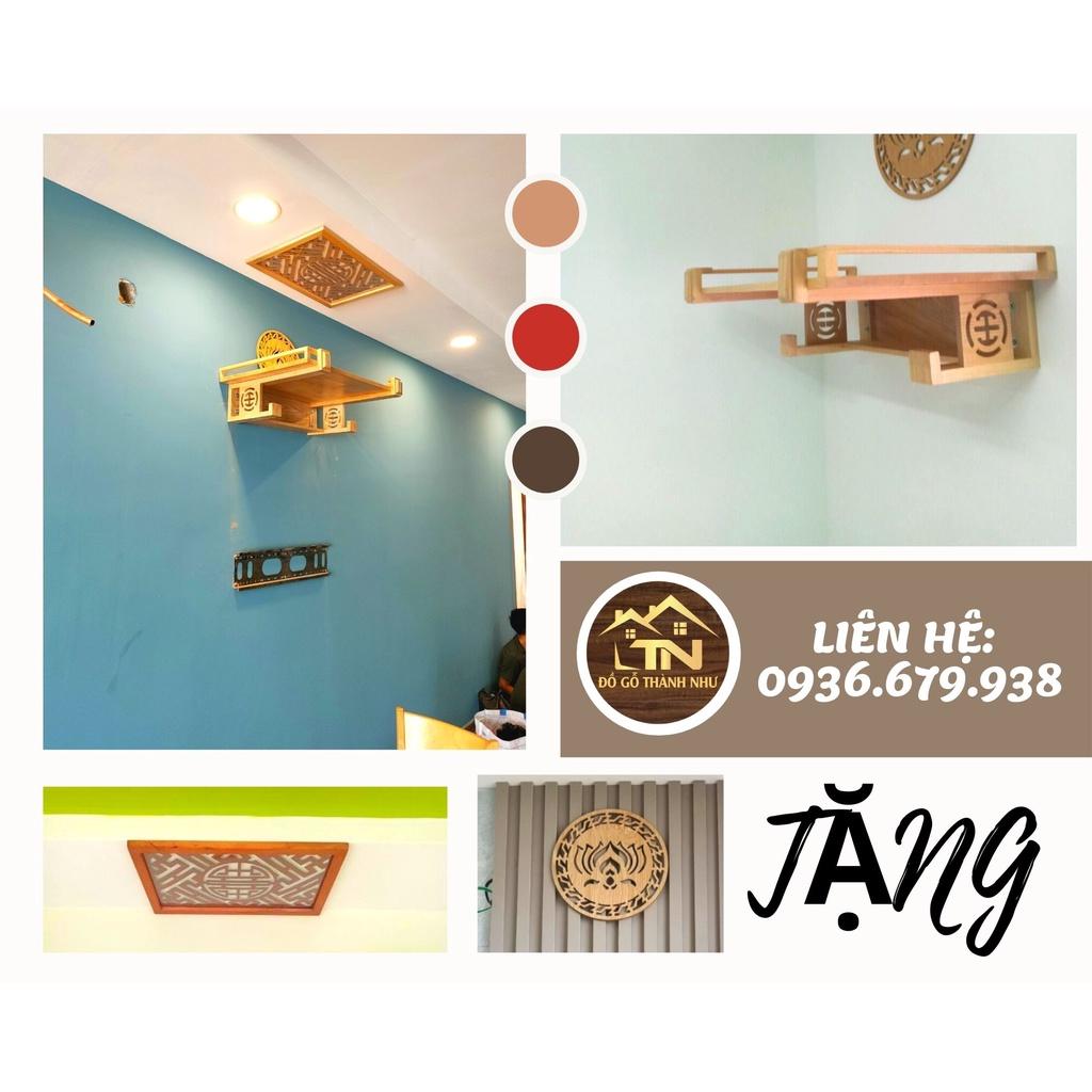 COMBO BÀN THỜ TREO TƯỜNG GỖ SỒI MS14 + TẤM CHỐNG KHÓI + TẤM ỐP TƯỜNG HOA SEN