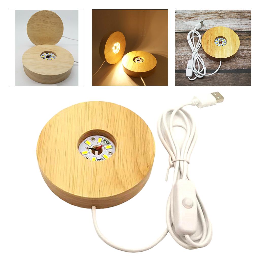 2xWooden Round LED Light Base Display Stand Lamp for Crystals Ball Warm Light