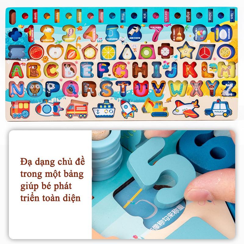 ĐỒ CHƠI GỖ THÔNG MINH BẢNG CHỮ & SỐ KÈM CÂU CÁ NHIỀU DÒNG CHO BÉ CHỦ ĐỀ PHƯƠNG TIỆN GIAO THÔNG