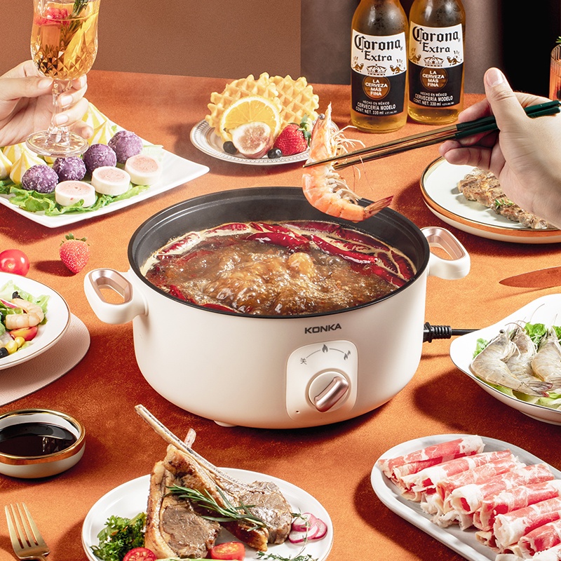 Nồi Lẩu Điện Đa Năng Chống Dính 3 Lít 1000W Hot Pot KONKA KZG-HP03 - Hàng Nhập Khẩu