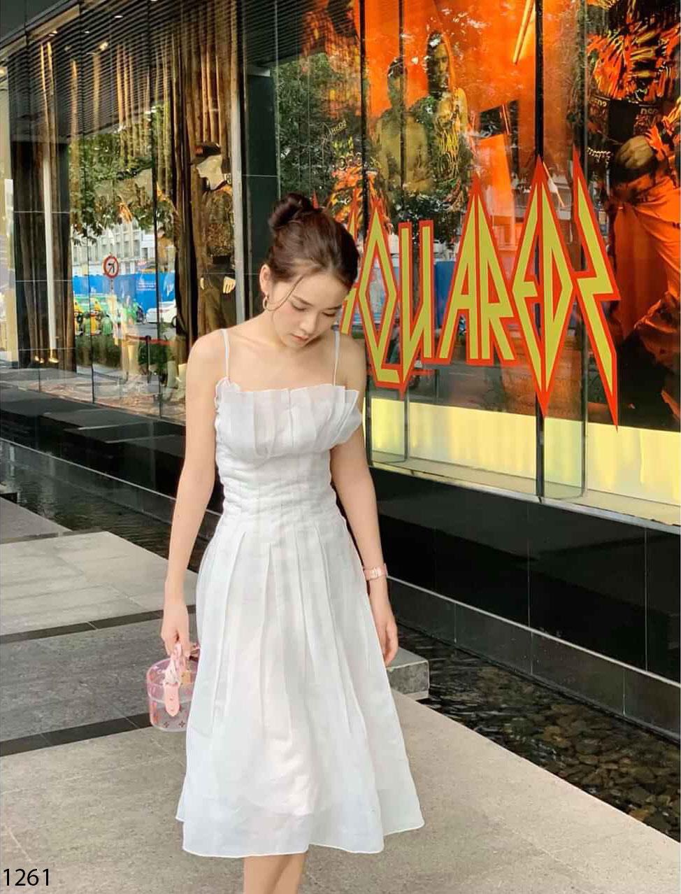 Đầm xòe 2 dây dự tiệc xếp ly ngực GD8194A