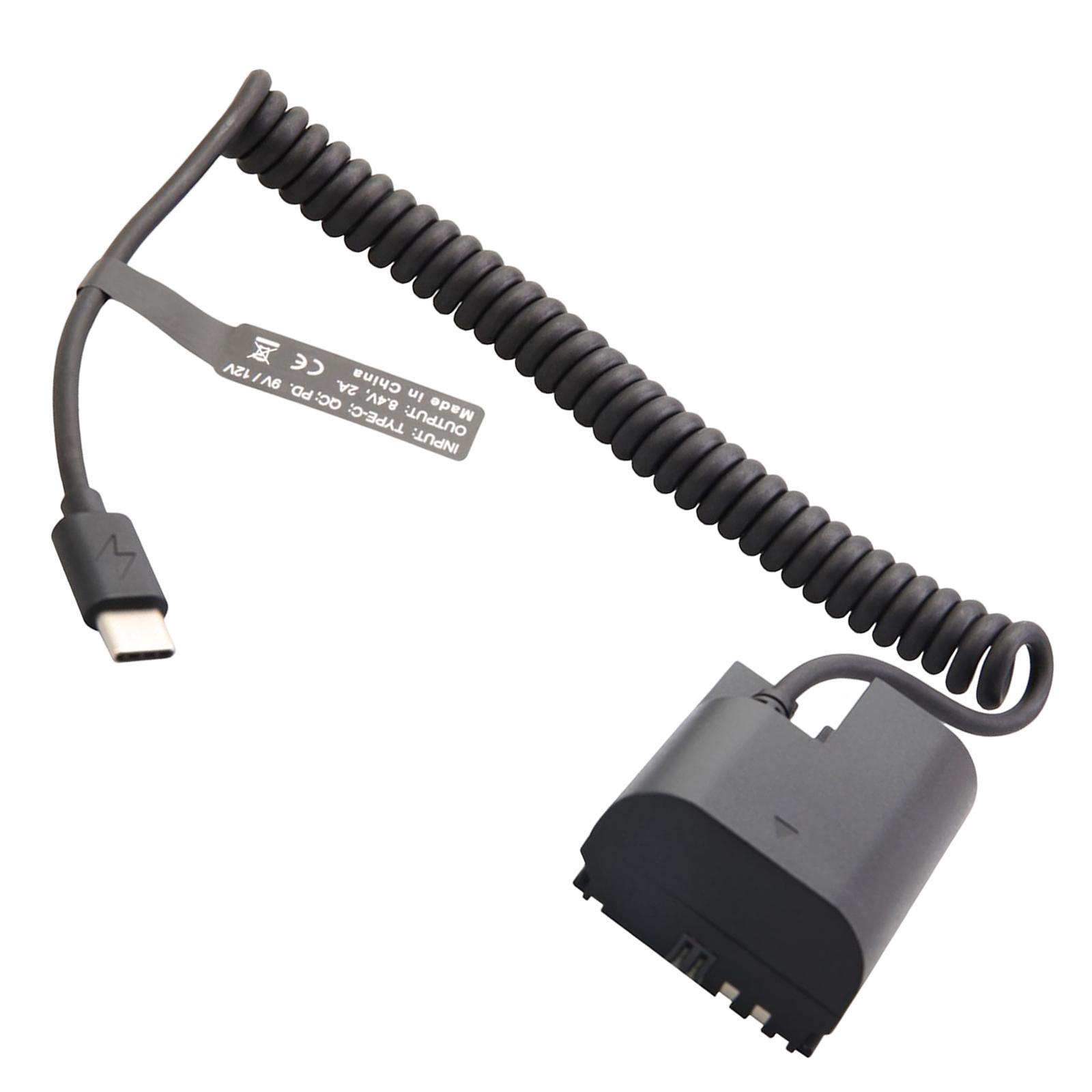 Dummy Battery Adapter Spring Cable, Type C/Usb-C to LP E6 for R R5 R6 90D 5D Mark II III IV