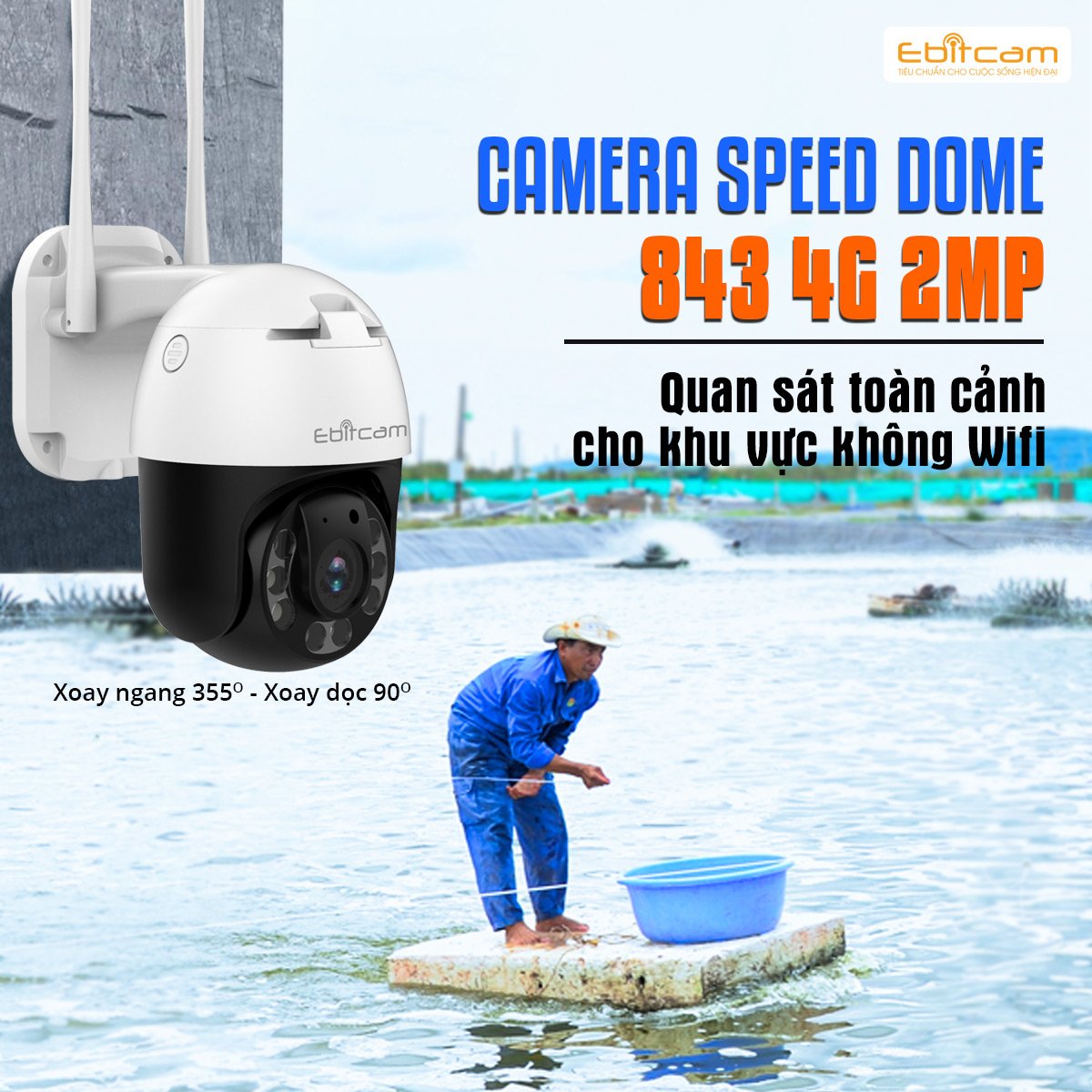 Camera IP Speed Dome EBITCAM ET-843 2MP dùng sim 4G - Hàng chính hãng