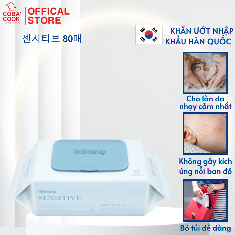 Khăn Ướt Hàn Quốc Sensitive Gói 80 Tờ Thương Hiệu Bebesup