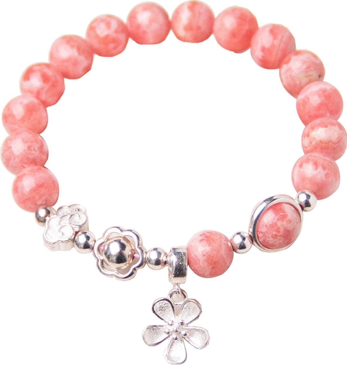 Vòng tay đá Rhodochrosite phối charm hoa mệnh hỏa, thổ - Ngọc Quý Gemstones
