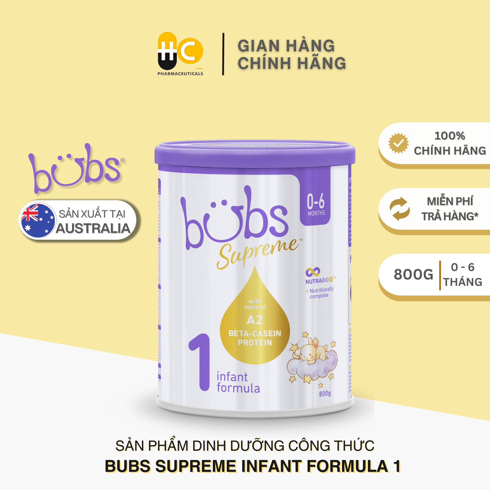 Sản phẩm dinh dưỡng công thức dành cho trẻ từ 0-6 tháng tuổi: Bubs Supreme Infant Formula 1 [Date 02.2025]