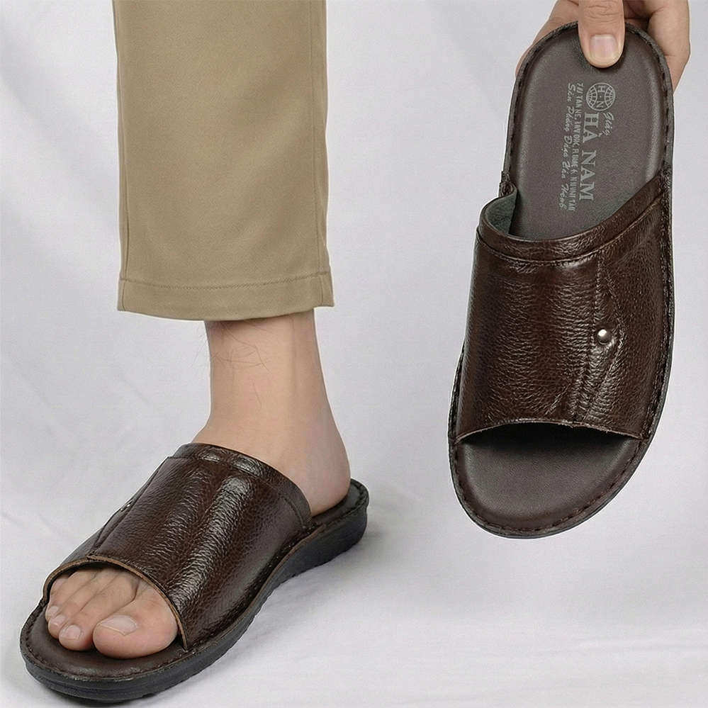 Dép Nam Quai Ngang HA NAM Da Bò Thật Cao Cấp DNA2124